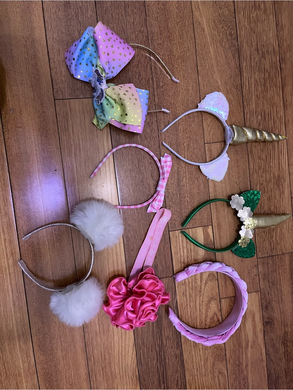 Kids Multicolor Rainbow Hair Bow Headband - Pink Accent